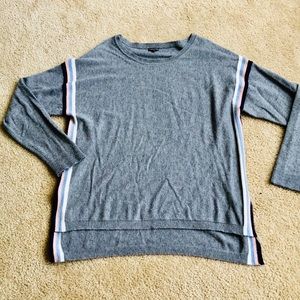 Grey Hi-Lo Sweater with Fashionable Side Stripes